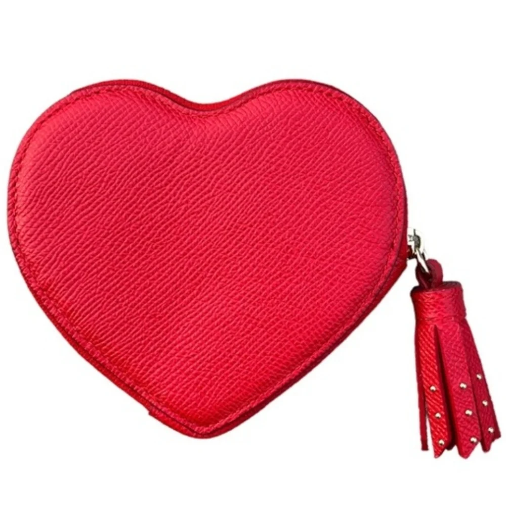 Coach Edge Studded Heart Coin Case Zip Close Crossgrain Leather Red Goldtone NWT - Picture 3 of 15